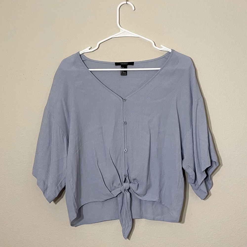 New Blue Tie Front Botton Front Top Size S